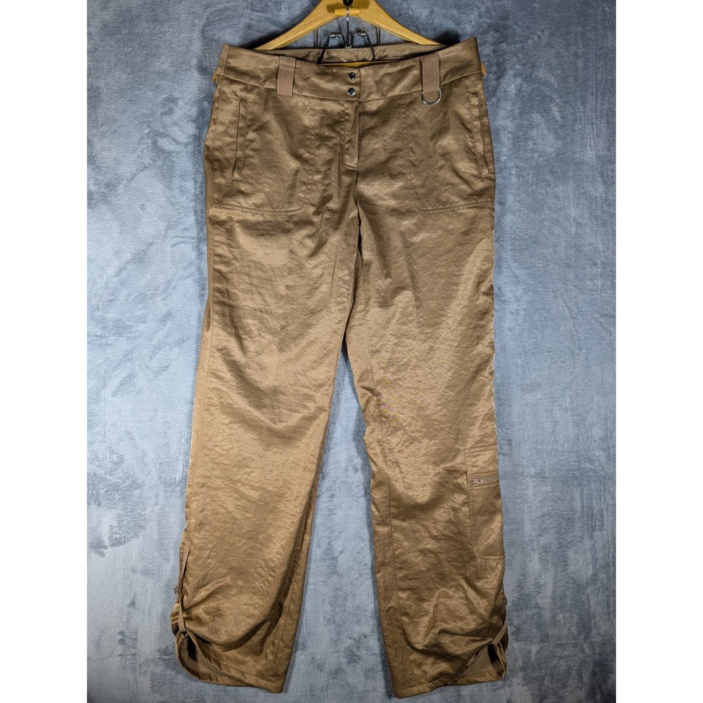 Q.U.E. Women's Brown Shimmer Textured Utility Cargo Pants Straight Leg Size 12